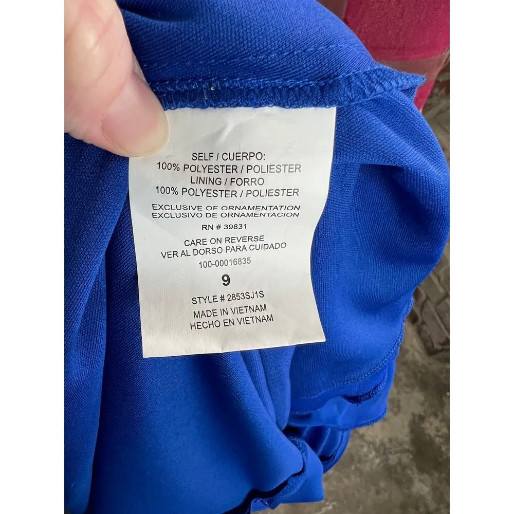 formal dress prom strapless jeweled waist sheer layers royal blue - Image 11