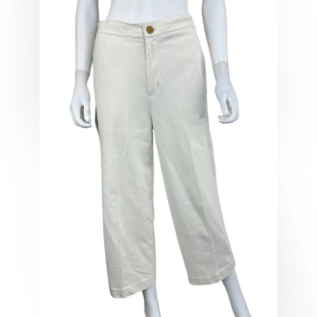 Vince Cropped Elastic Waist Cream Relaxed-Fit Trousers Pants XL Cotton - Image 2