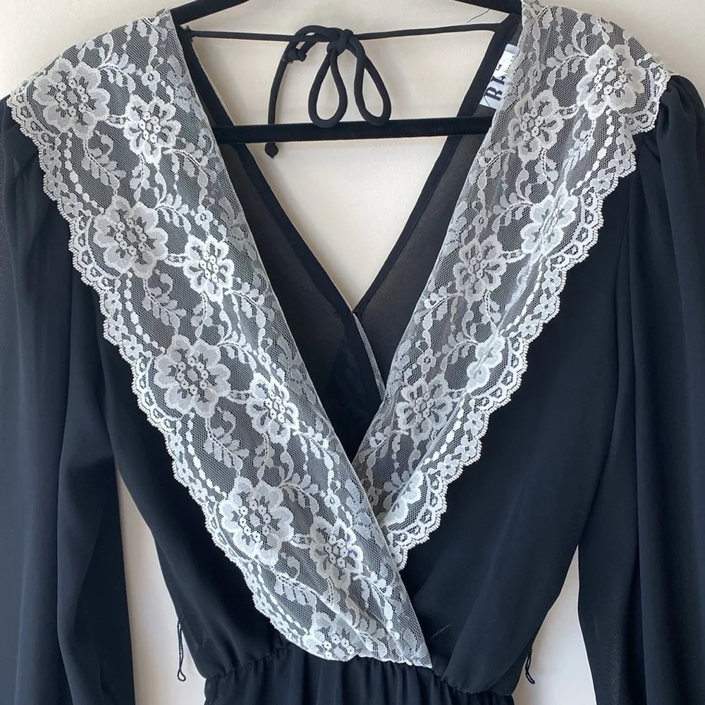 Vintage 1970's R.E.O. Originals Black with Lace Dress Size 14 - Image 2