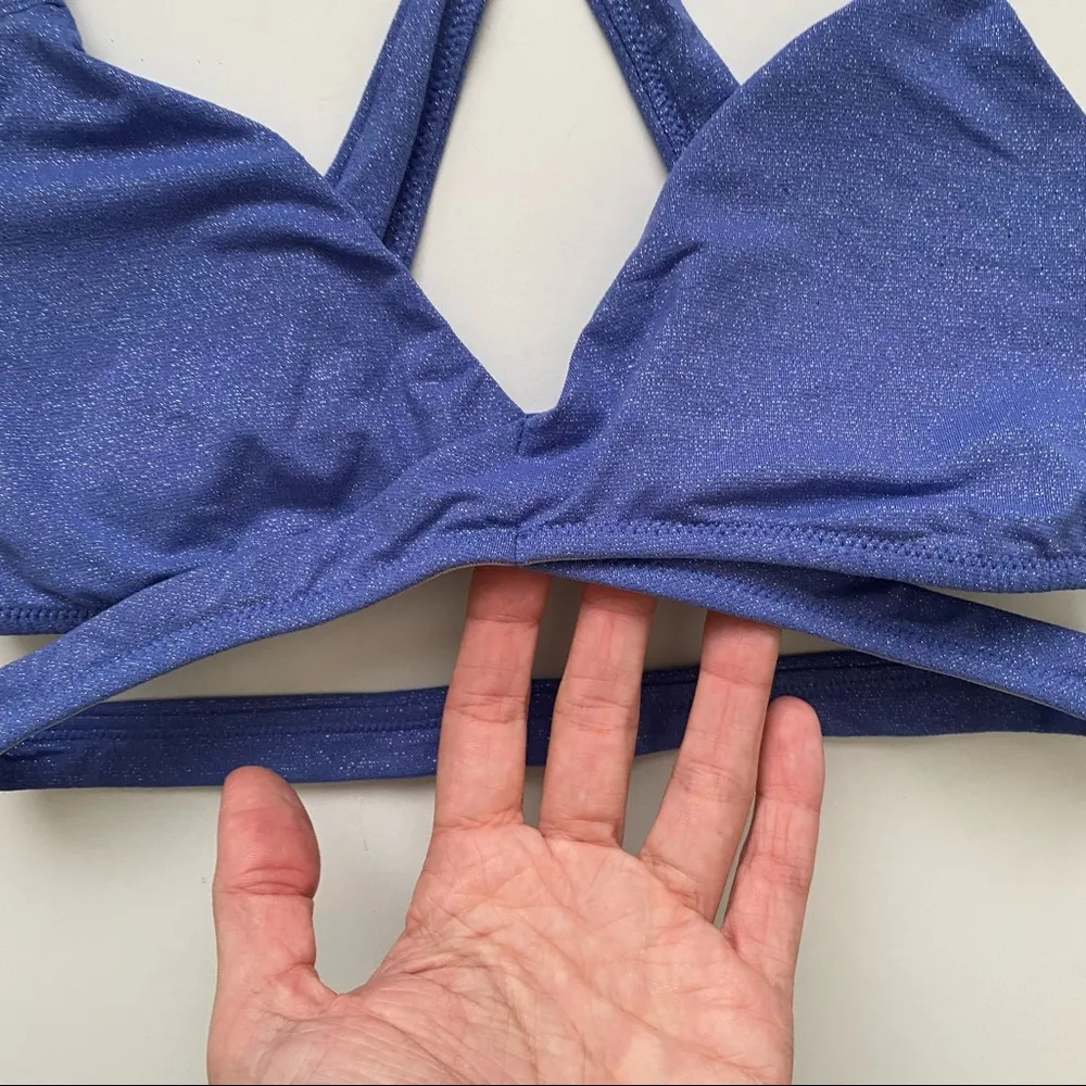 Aerie Blue Sparkle Bralette Cut Out Glitter Cross Back Size Small - Image 3