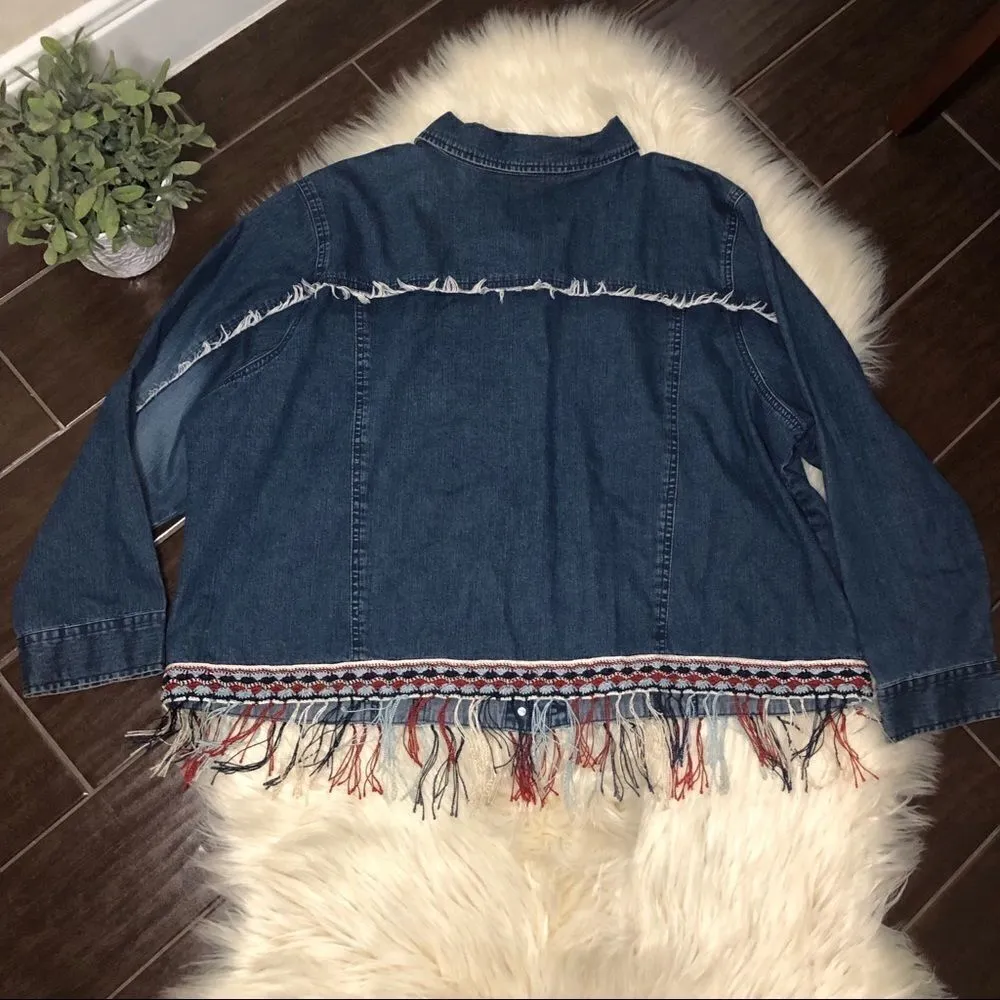 Carole Little Crochet/ Fringed Denim Jacket Sz 24 Blue - Image 6