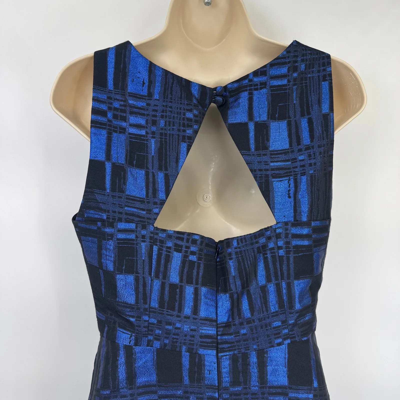 Eva Franco Nova Fit Flare Dress Womens 6 Metallic Blue Black Open Back Lined - Image 7