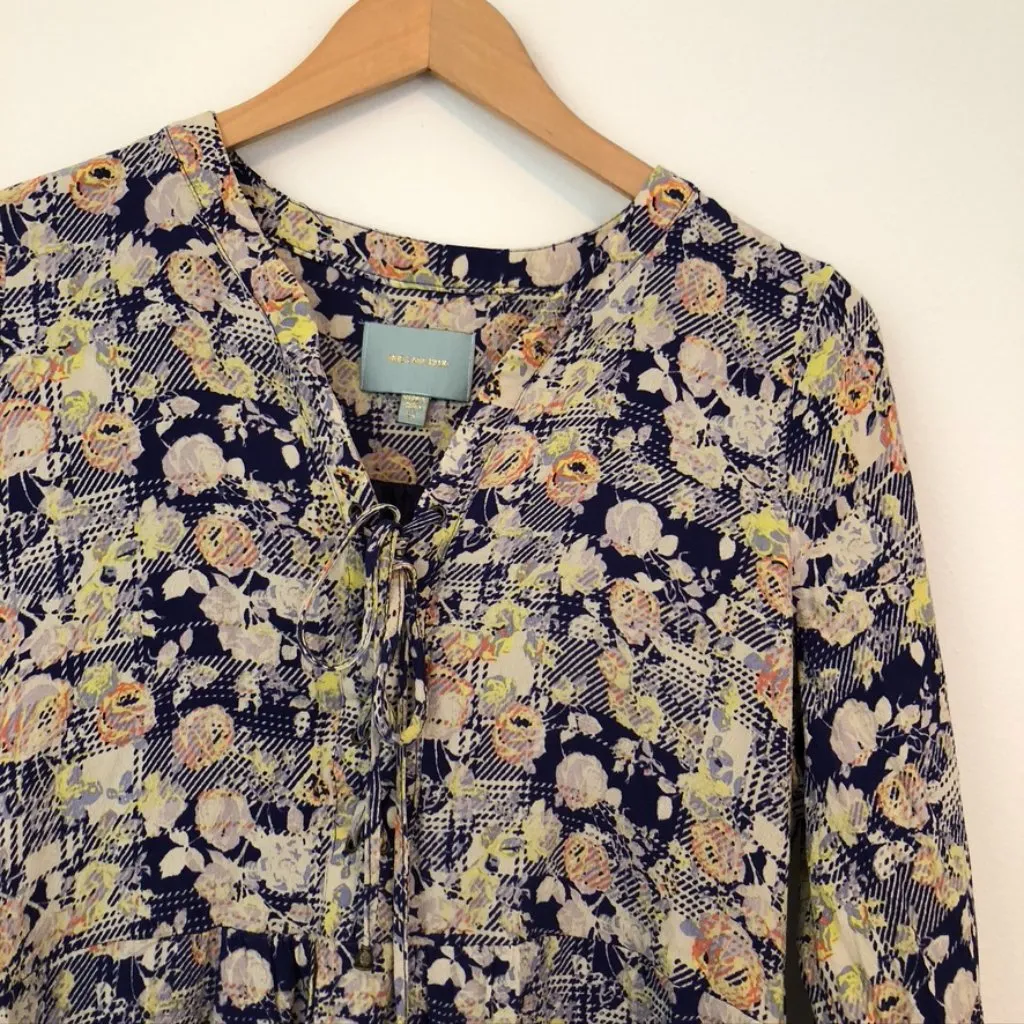 SKIES ARE BLUE STITCH FIX STITCHFIX Navy Blue Cream Floral Lace Up Dress Tunic ? - Image 3