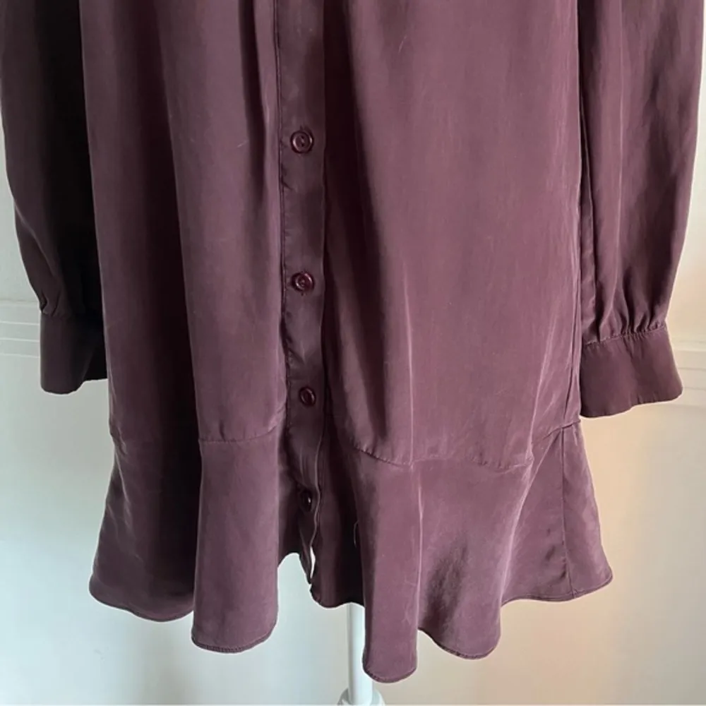 Parker • Mauve Purple 100% Silk Ruffle Trim Dress - Image 4