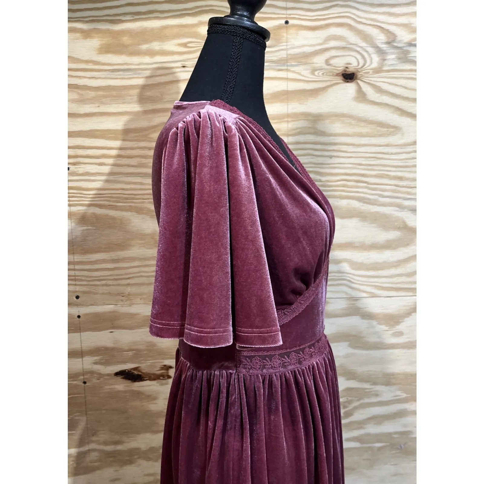 Zilcremo Velvet Babydoll Fit & Flare Midi Dress Size Medium Romantic Coquette Pink - Image 5