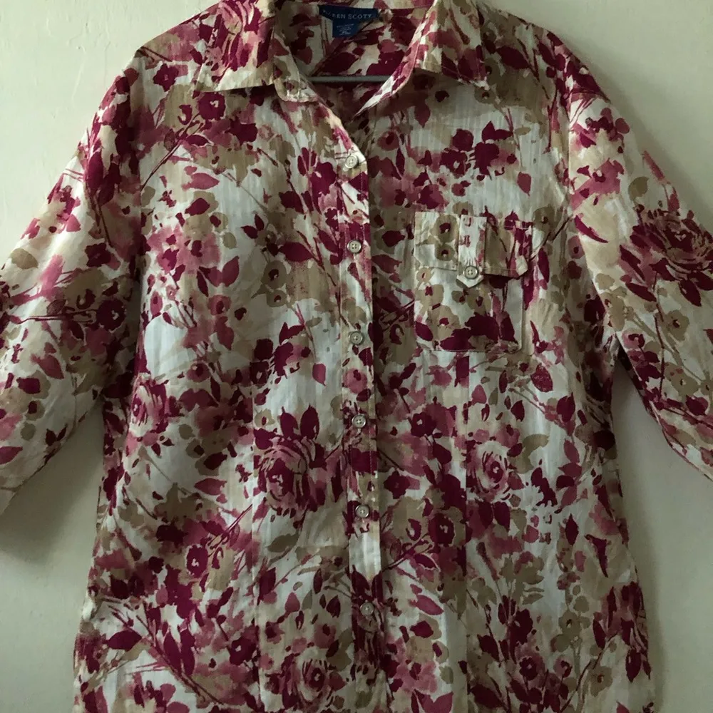 KAREN SCOTT Womens Buttoned Down Shirt 3/4 Sleeves 100% Cotton Tunic Style - Image 2