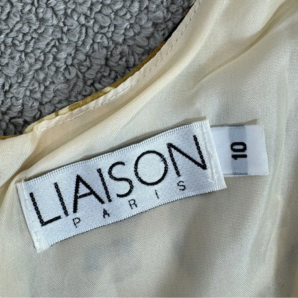 Liaison‎ Paris Floral Leopard Print Sheath Dress Tan Black Size 10 Sleeveless - Image 11