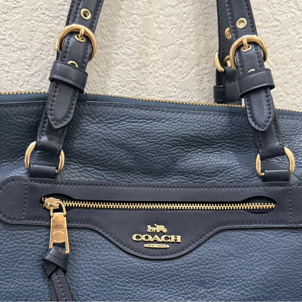 COACH C5689 Kleo Carryall Denim Blue Pebbled Suede Leather Satchel Shoulder Bag - Image 7
