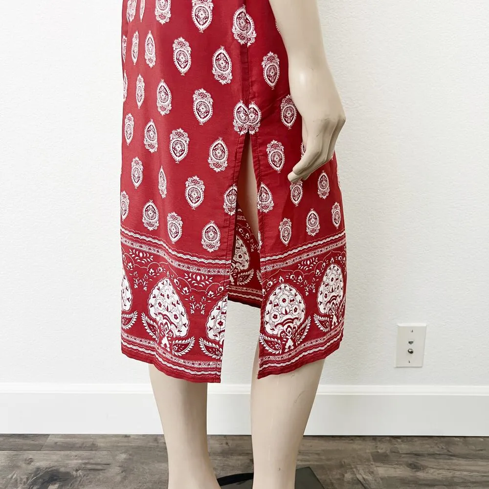 [Lulu's] Respeito Rust Red Printed Midi Dress Side Slits High Neck Halter Sz XS - Image 3