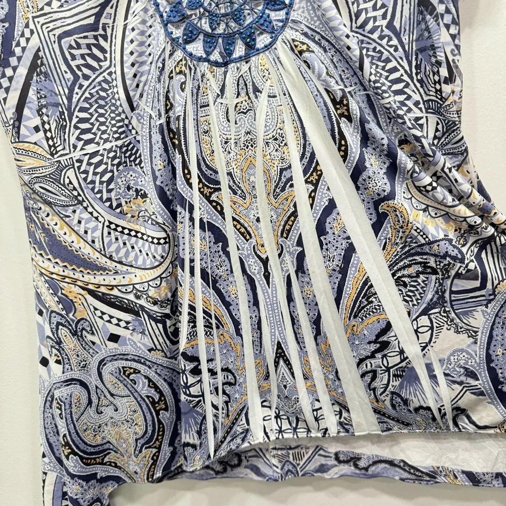 World Unity Top Blue and Ivory Paisley Blue Cutout Lace & Sequins Medallion M Size M - Image 8