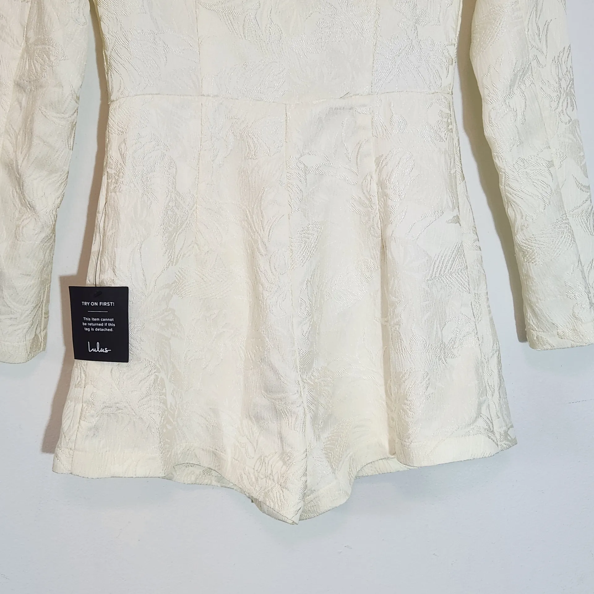 Lulus Cream Long Sleeve Romper with Blazer Styling NWT Size Small Bridal Romper - Image 6