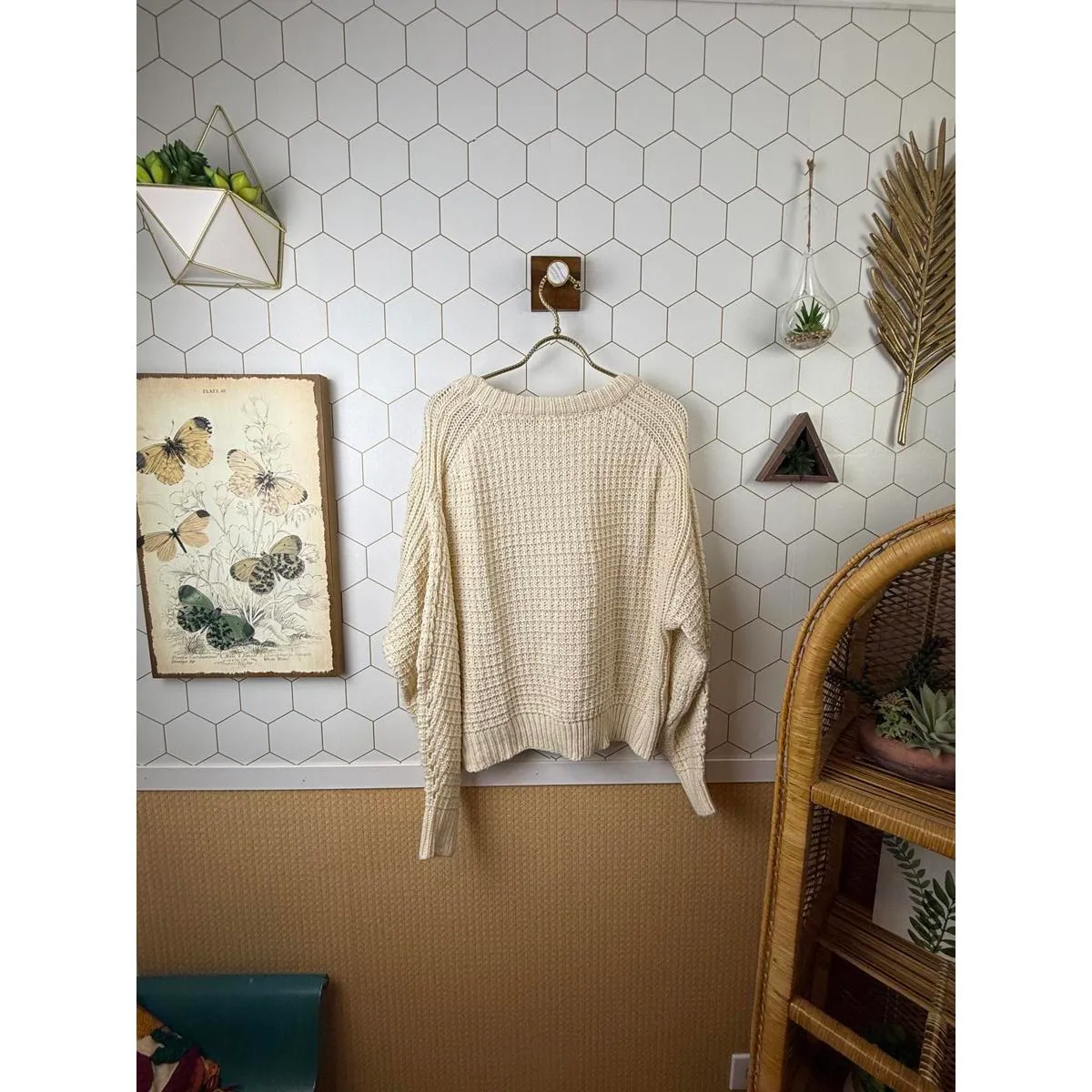 Storia Cream Cable Knit Detailed Sleeve Pullover Sweater - Size - Large - Image 4