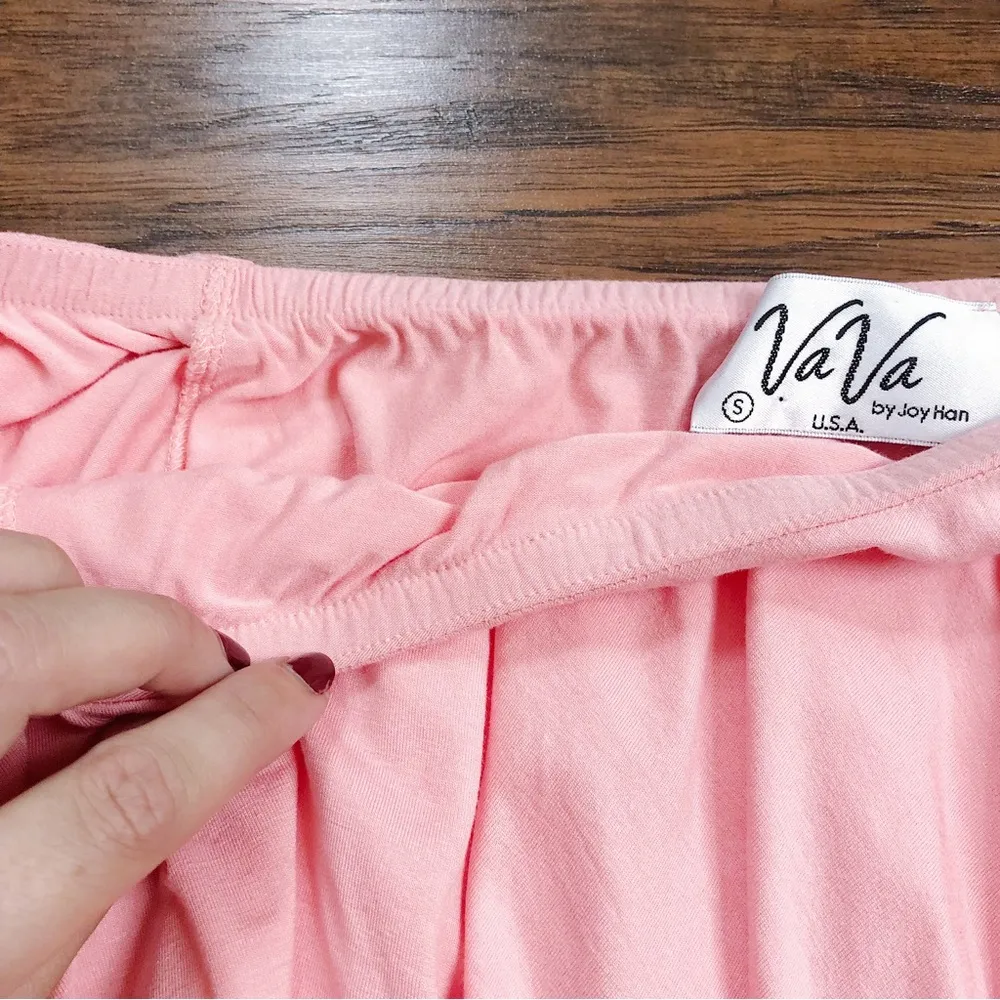 VaVa by Joy Han • Addina Top ruffle flounce off shoulder jersey knit Peach - Image 5