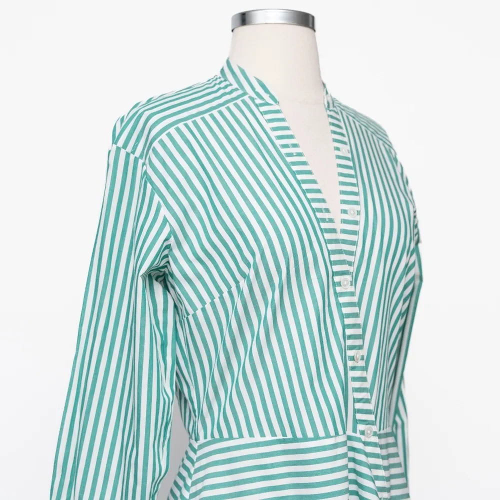 Veronica Beard Claude Striped Asymmetric Button Front Top - Image 9