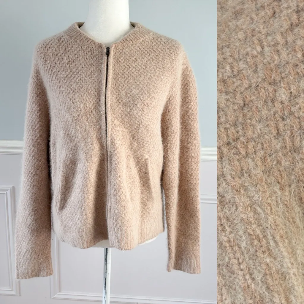 360 Cashmere Sweater Wool Zipper Cardigan Beige Sz Small Grandpacore Neutral - Image 2