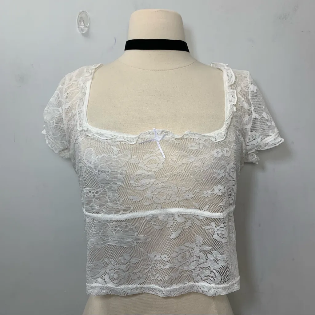 Bershka X Bambi White Lace Bralette Crop Top NWT Size S fairycore coquette girl - Image 4