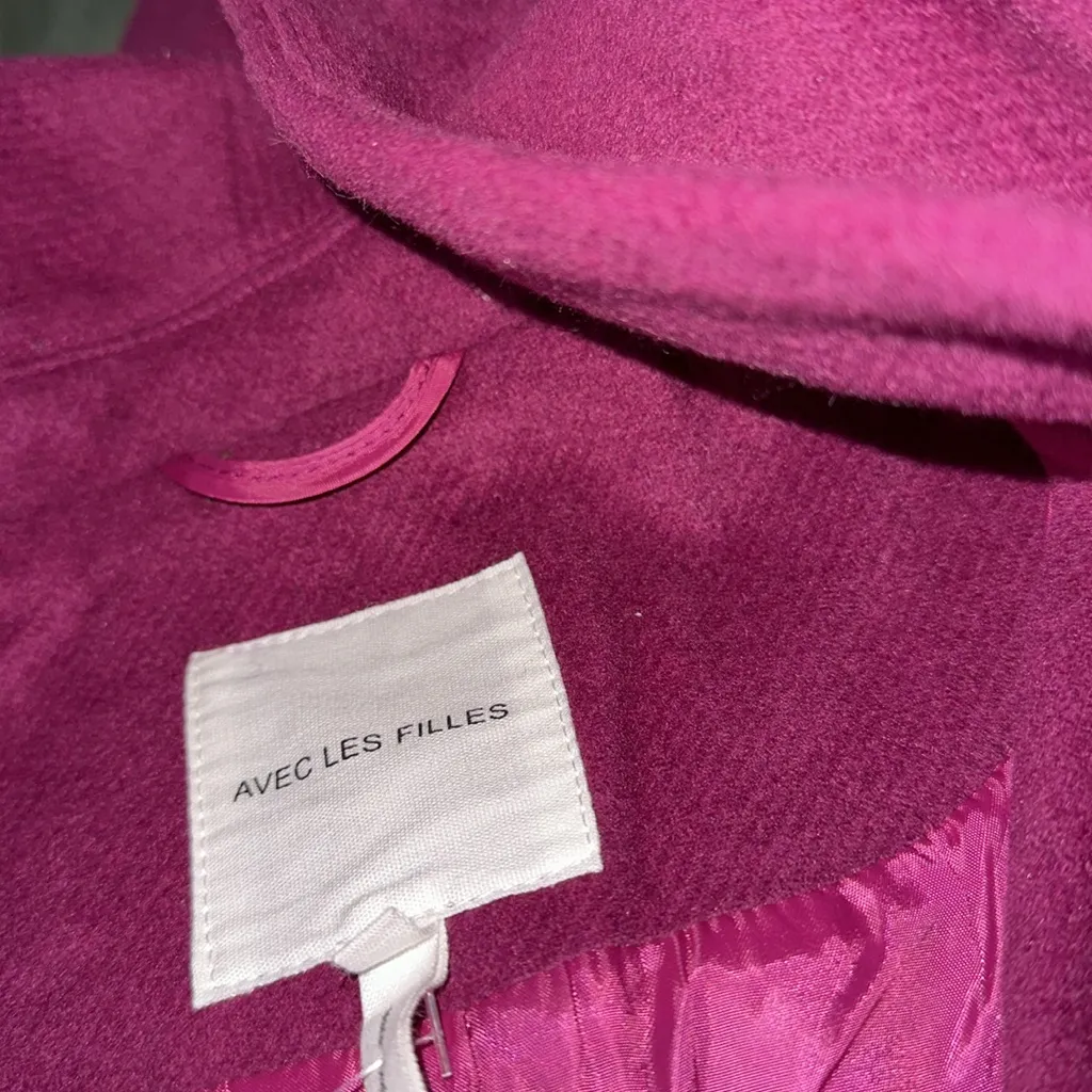NWT Avec Les Filles Shawl Collar Twill Peacoat In Berry Large - Image 9