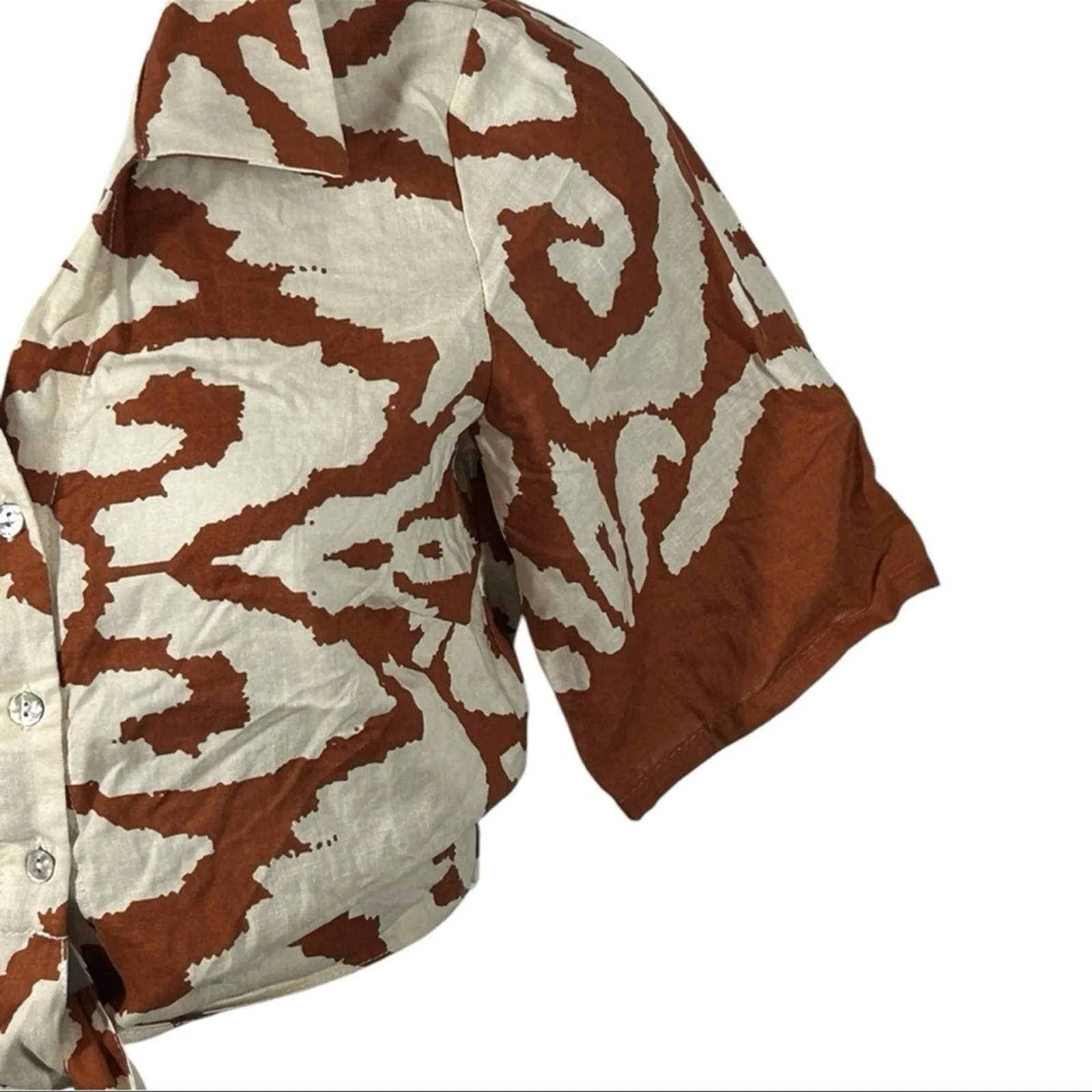 RACHEL ZOE Linen Blend Cropped Cow Zebra Print Button Tie Shirt Small NWT - Image 5