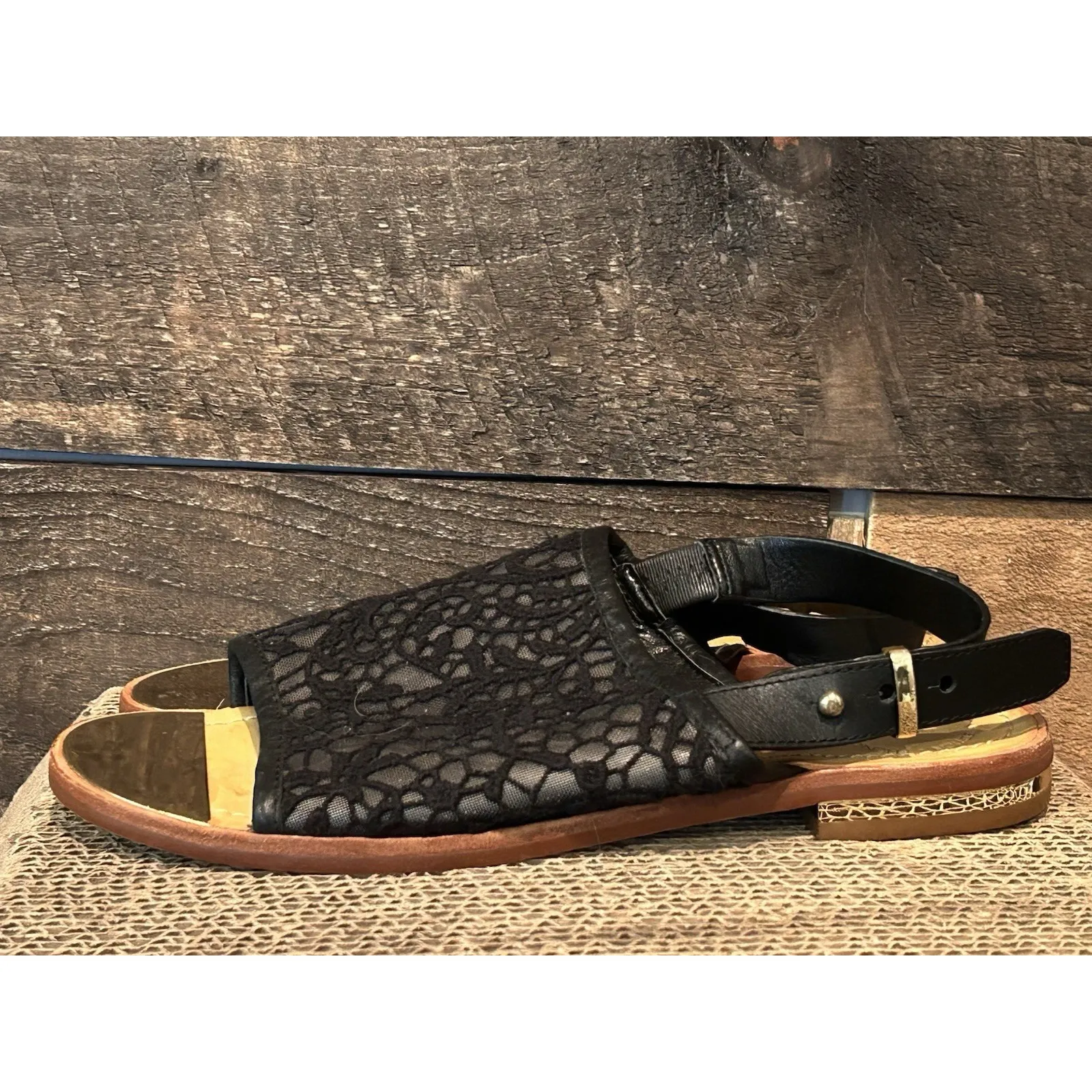 French Connection Women's Hadidjabin Black Lace Peep Sling Back‎ Sandal 6 - Image 2