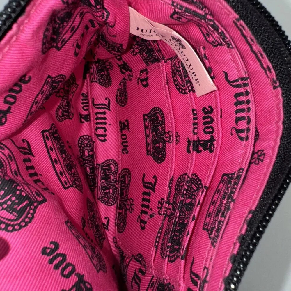 Y2K OG Juicy Couture Black Velour Wristlet Wallet 8x6" Leather 2000s Authentic - Image 8