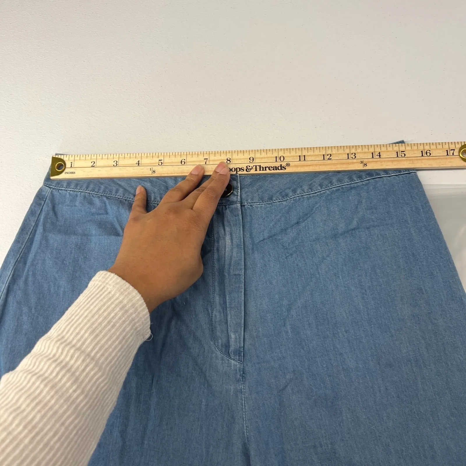 The Edit Seventeen Wide Leg Jeans Women 13 Blue Chambray Denim Cotton High Rise Size undefined - Image 11