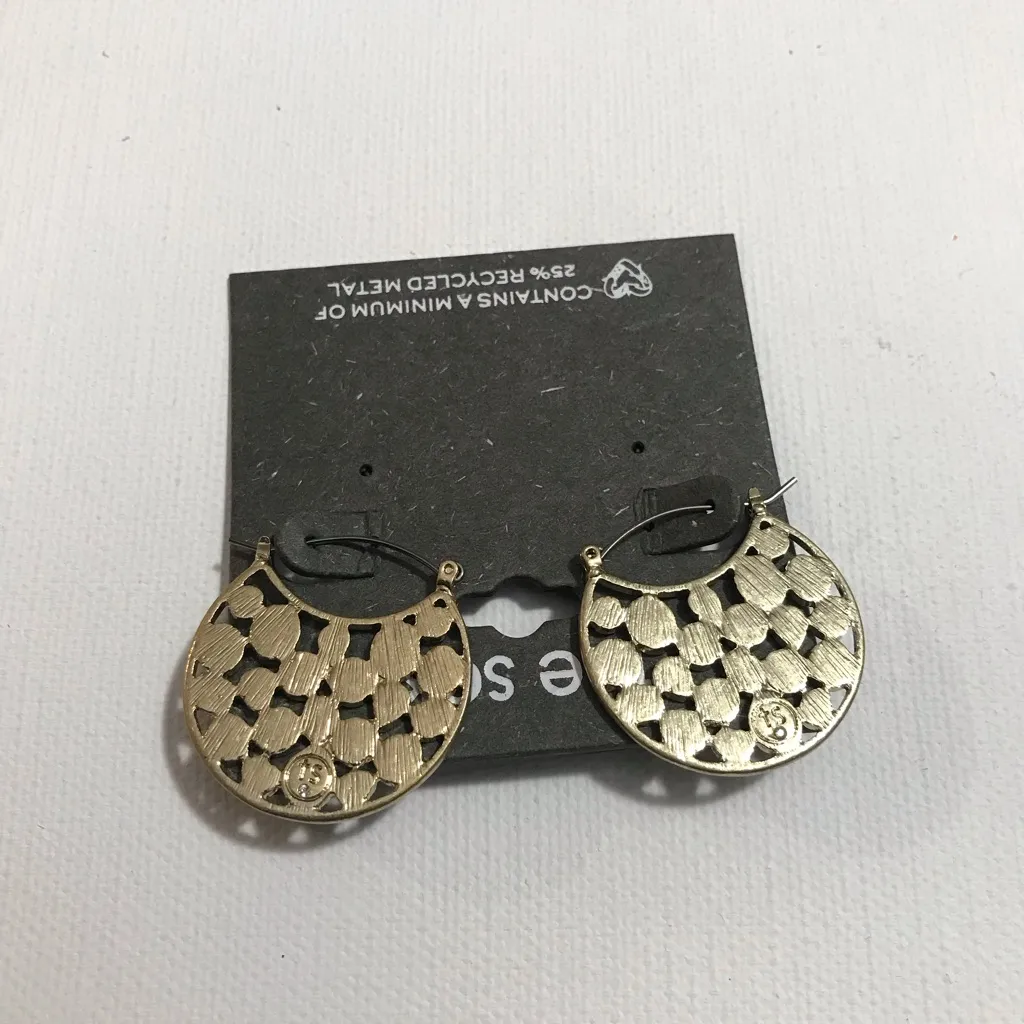 The Sak  Gold Tone Earrings with Light Mint Green Enamel Design - Image 2