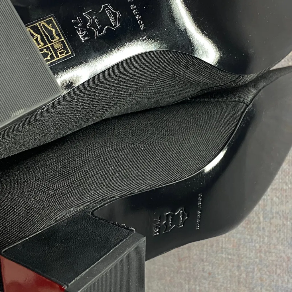 Tory Burch Elastic Ankle Black Red Booties Block Heels Sz 7.5 M Square Toe - Image 10