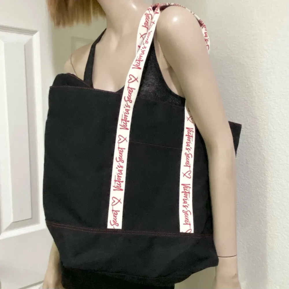 VICTORIA’S SECRET Black Canvas Contrast Logo Strap Tote Bag - Image 3