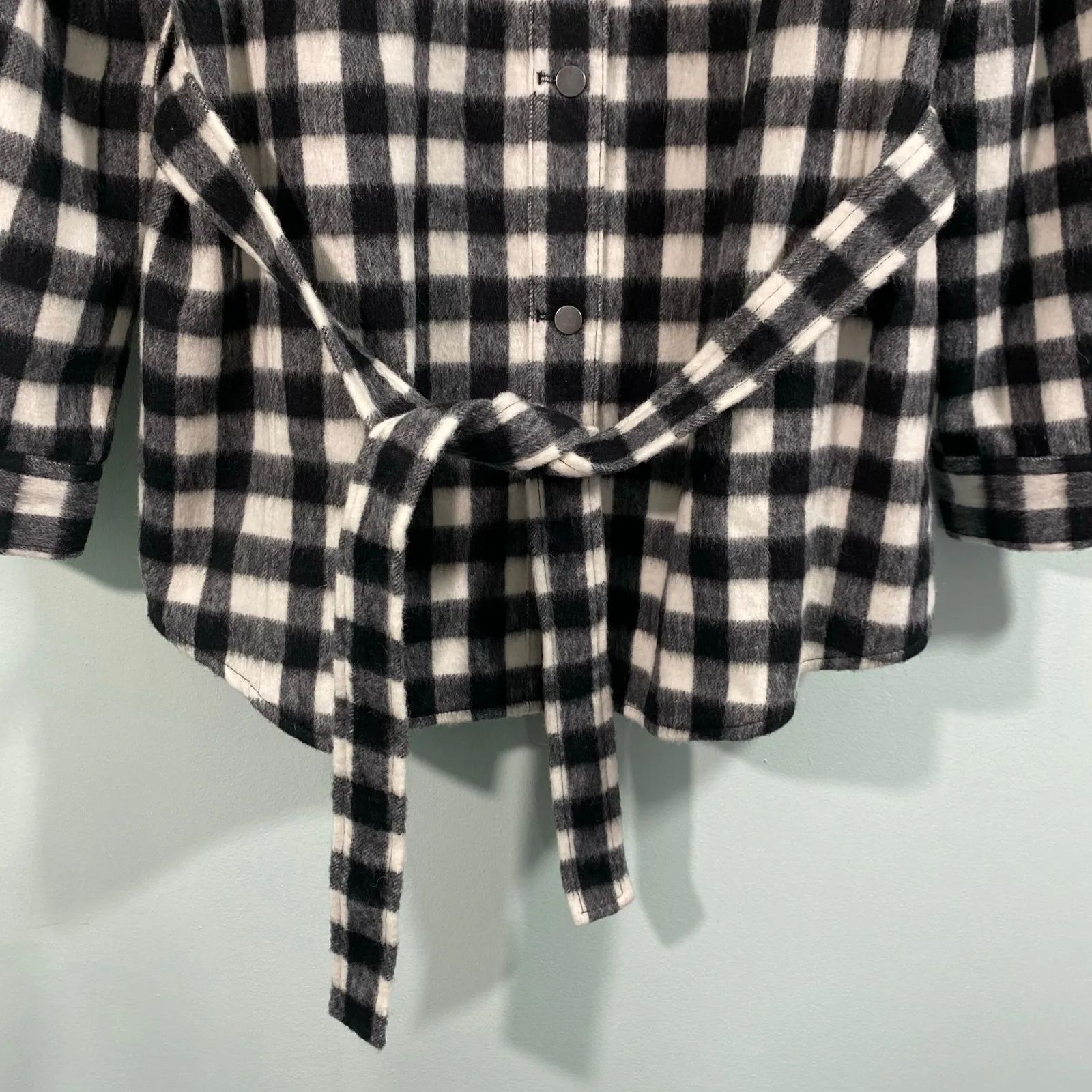 Talbots Women Black & White Gingham Italian Fabric Belted Shirt Jacket Size XL - Image 3