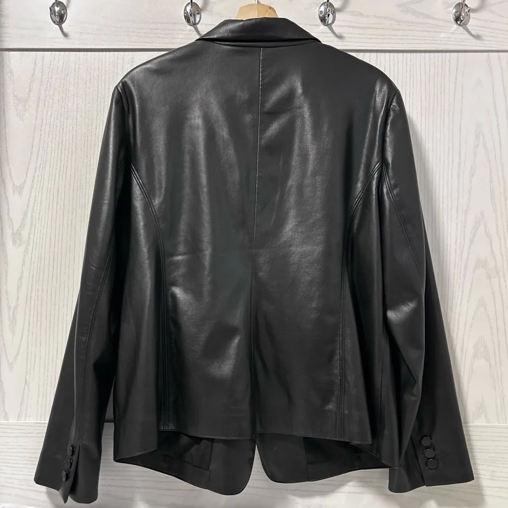 Chicos Blazer Jacket Women Size 18 Black Professional Faux Leather Edgy Evening - Image 2