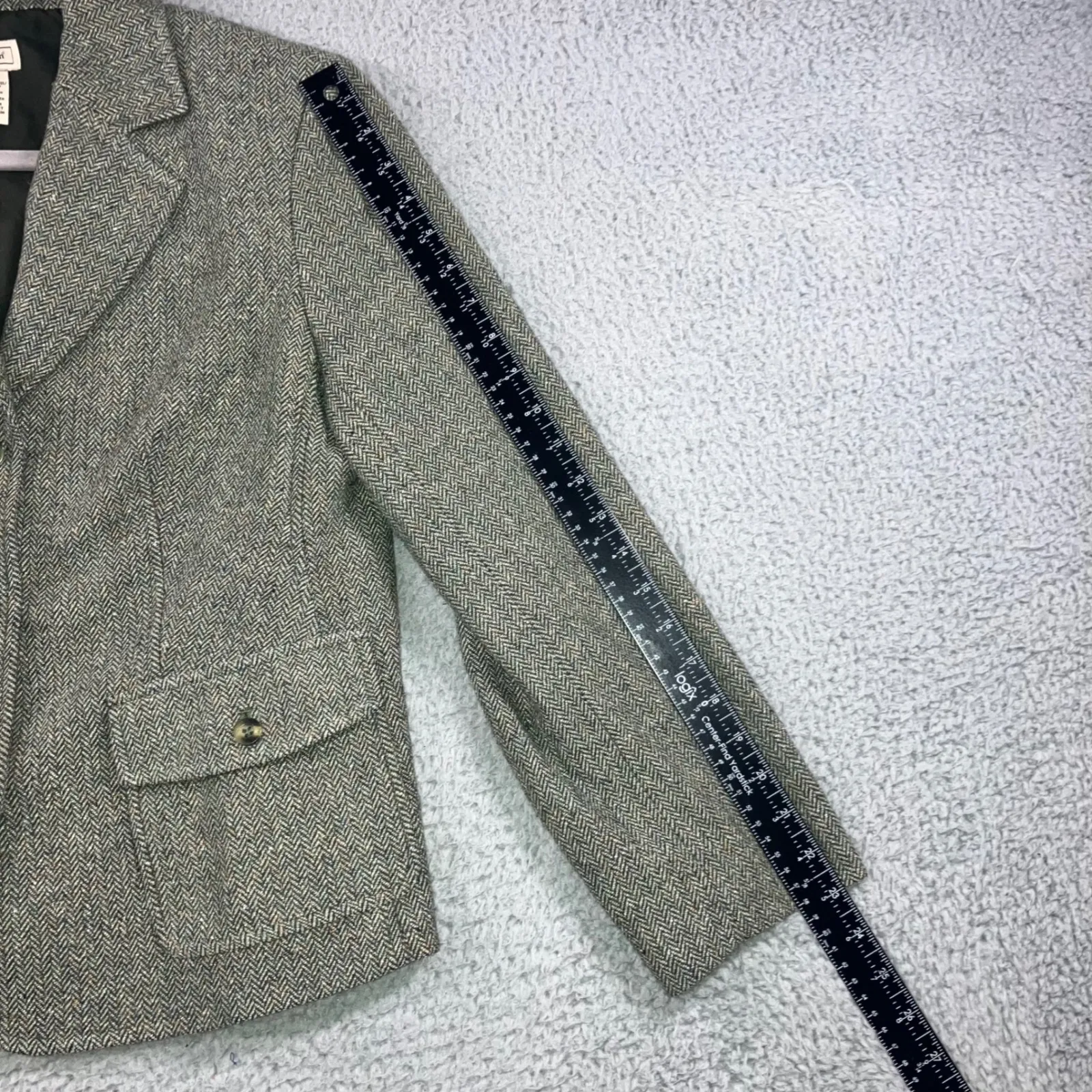LL Bean Herringbone Tweed Blazer Jacket Women Medium Petite Wool‎ Silk 2 Button - Image 5