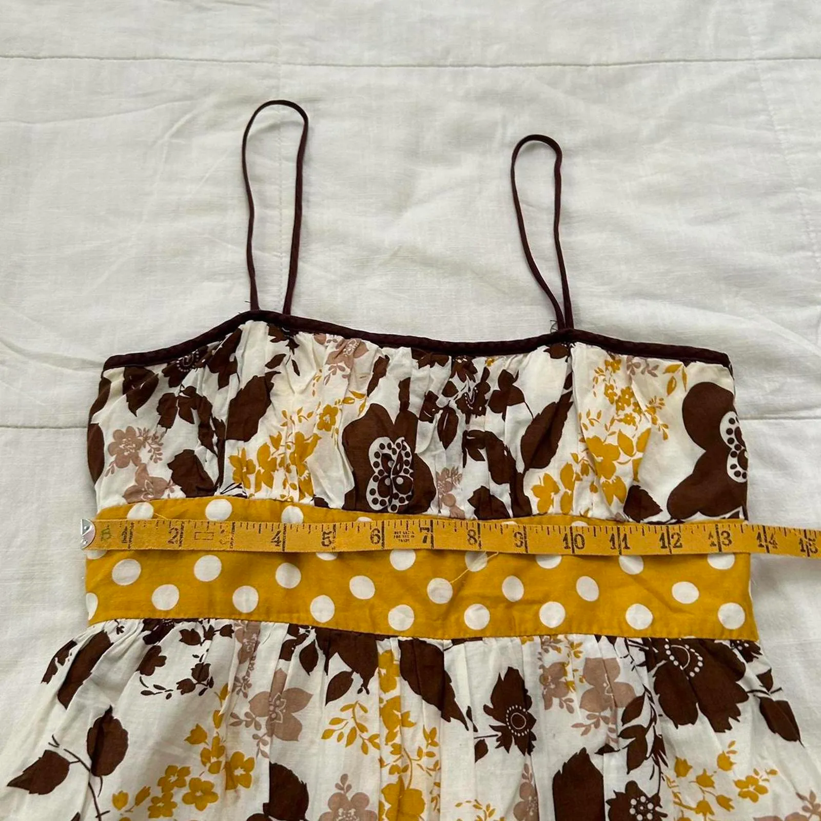 Y2K paper tags vintage City Triangles Yellow brown white floral dress polka dots - Image 6