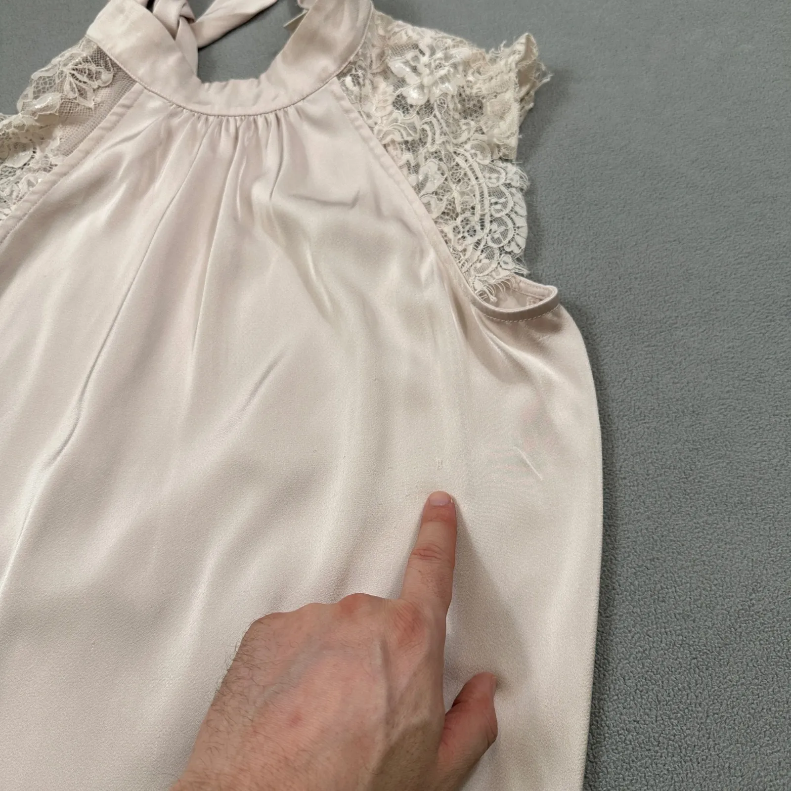 Joie Blouse Top Women S Beige Lace Cap Sleeve Halter Neck Sleeveless Satin Like - Image 6