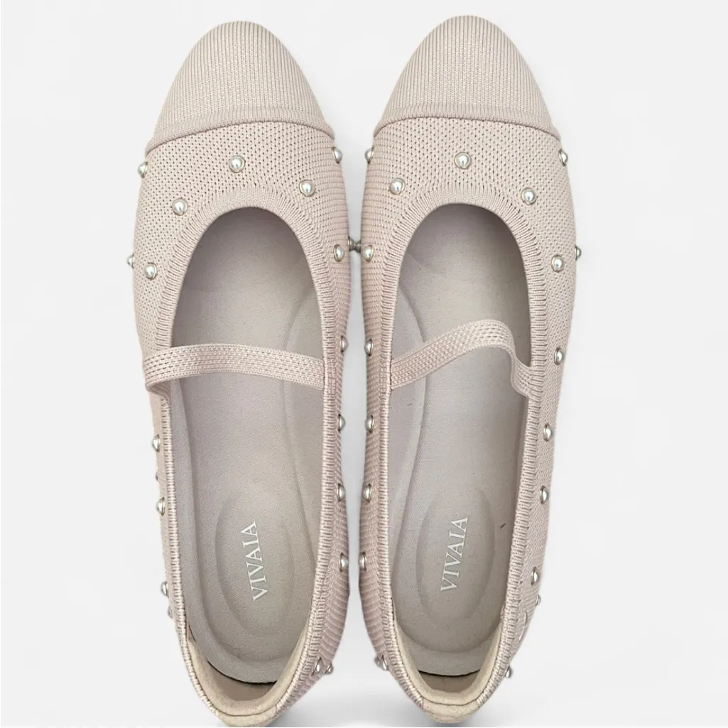 Vivaia Pearl Embellished Mary Jane Flats in EU 40 US 9 Tan - Image 2