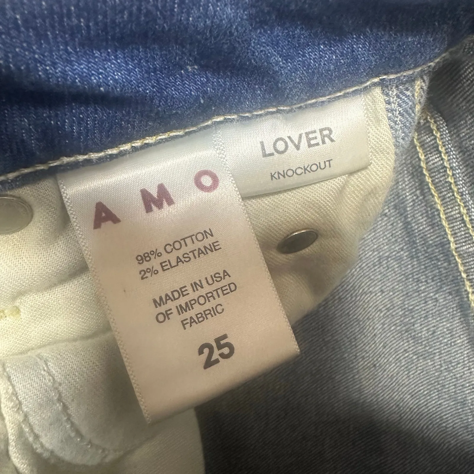 AMO Lover Knockout Distressed Hem Jeans Blue Size 25 - Image 4
