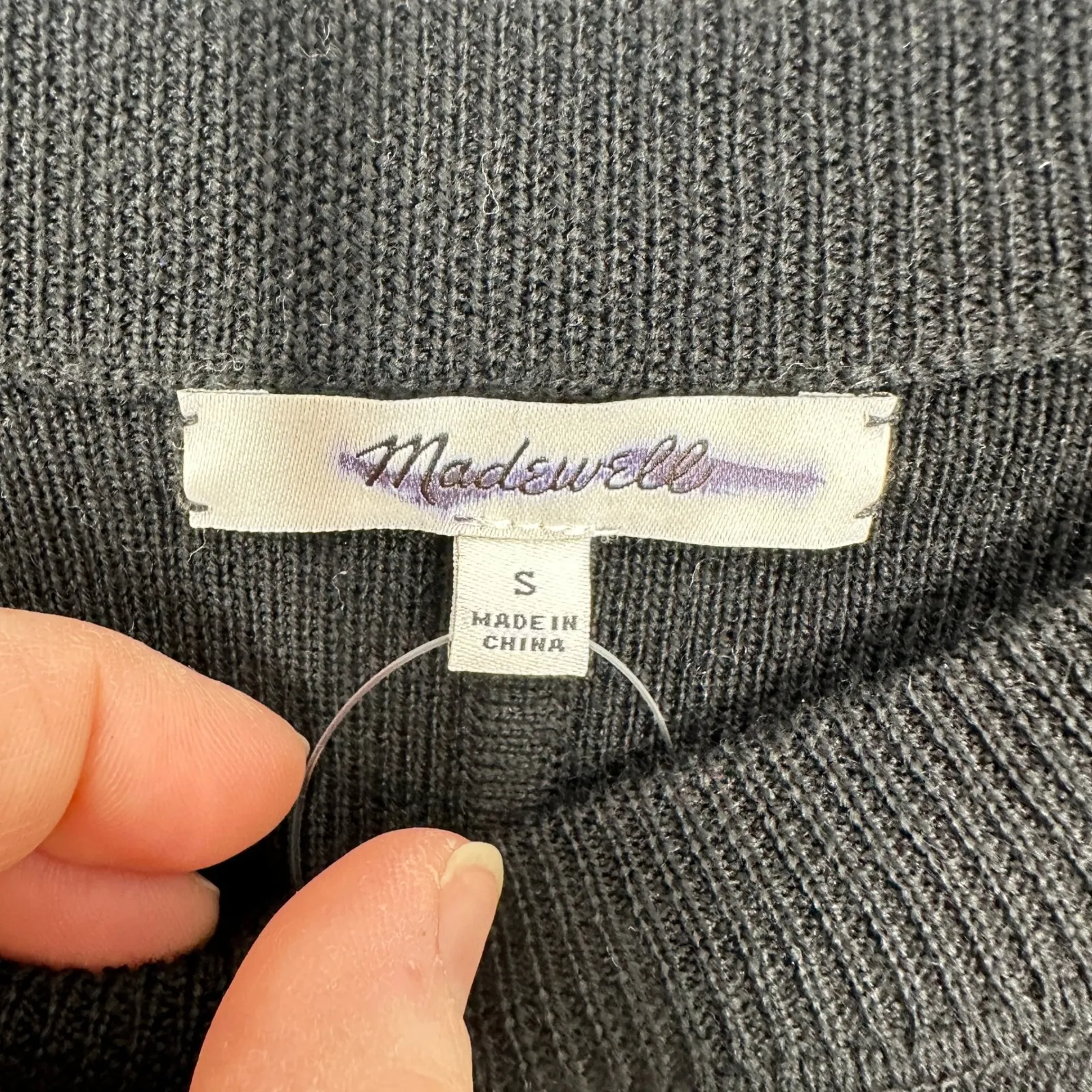 Madewell Black Merino Wool Blend Ribbed Long Sleeve Midi Sweater Dress Size S - Image 8