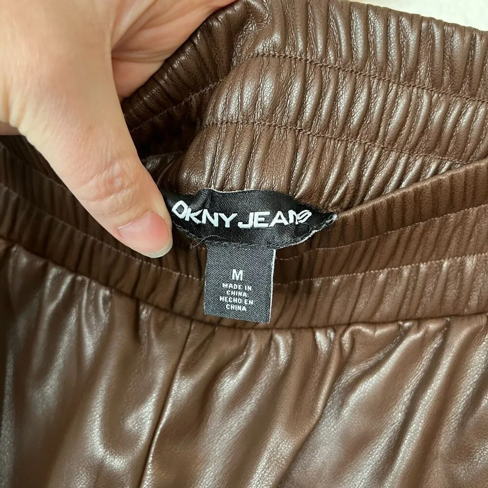 DKNY Jeans Brown Faux Leather Elastic Waist Pull On Pants Size M - Image 8