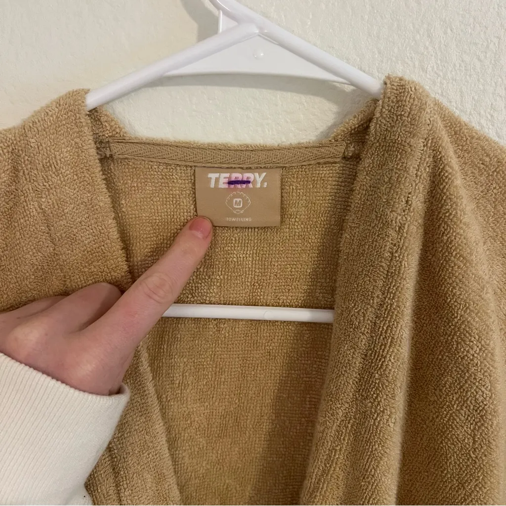 Terry Towelling Terry Cloth Kimono Top Tan Size M - Image 3