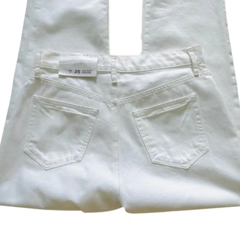 Loft Boyfriend Jeans White Cotton High Waist Rise Distressed Cuffed Jeans Size 0 - Image 8