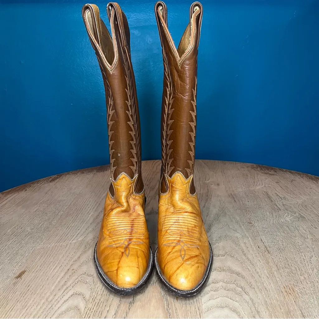 Vintage Tony Lama Black Label Marble Leather Tan Western Cowboy Boots Women’s 6 - Image 5