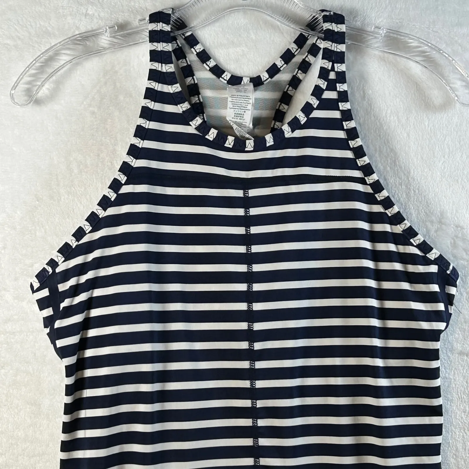 New Balance Women Striped Athletic Tennis Dress Pleated Skirt Navy White Size L - Image 2