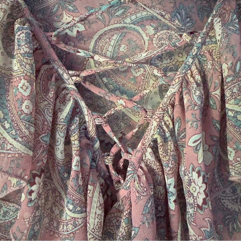 Show Me Your MuMu Sheer Long Sleeve Peasant Top Floral Paisley Lace Up Neckline - Image 4