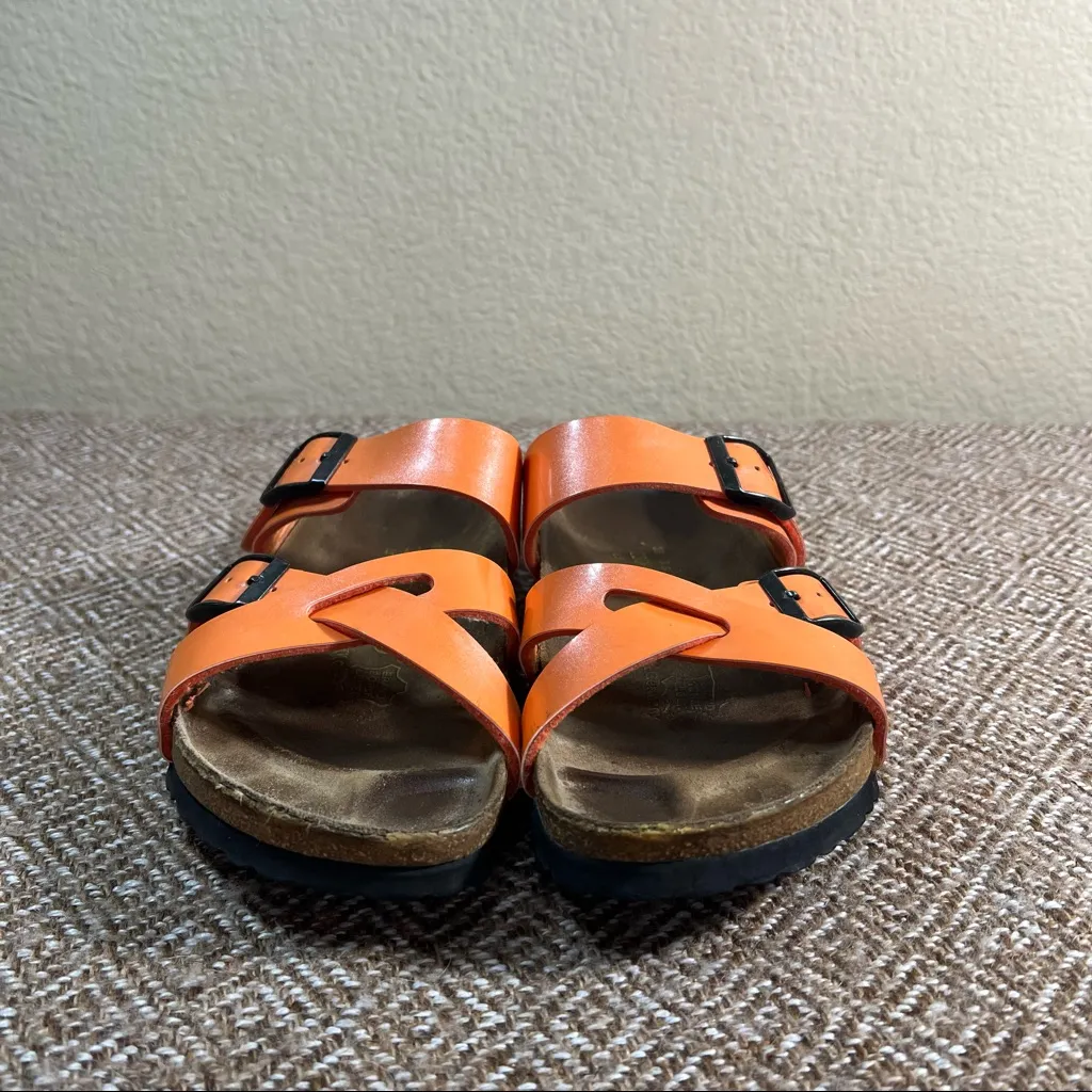 BIRKENSTOCK BIRKIS NEPAL SANDALS ORANGE Criss Cross Straps Sz 36 Casual Comfy - Image 2