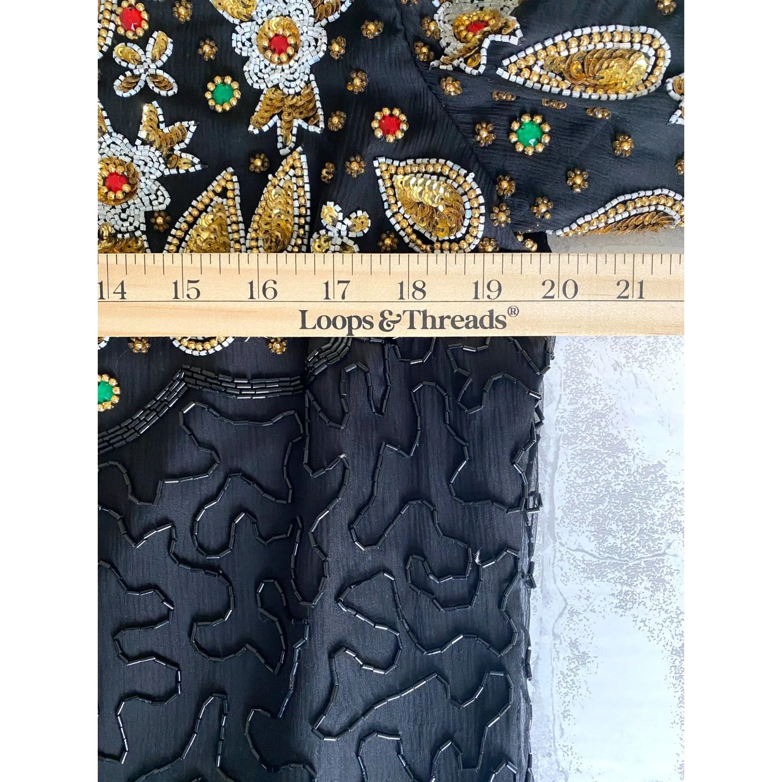 VTG Laurence Kazar Silk Beaded Shoulder Pad Short Sleeve Blouse Old Money Sz L - Image 5