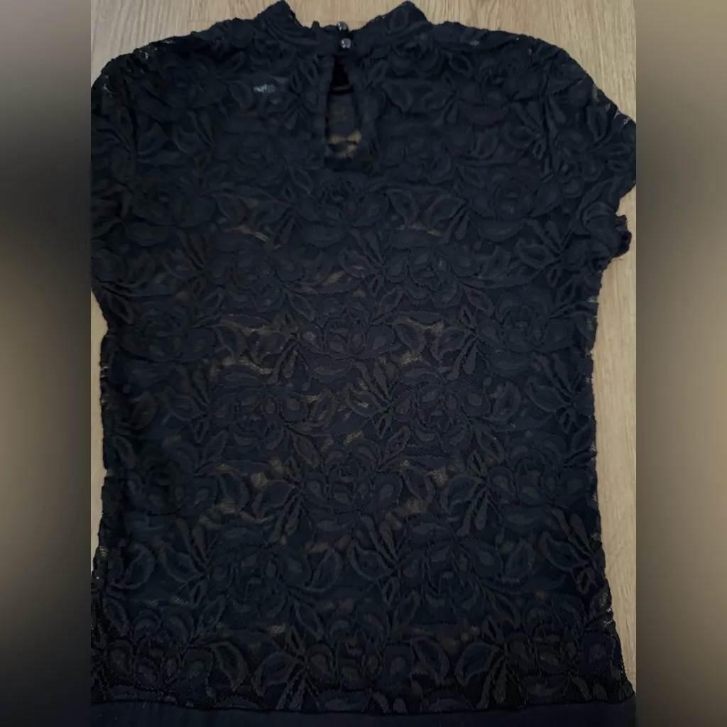 Aqua Black Lace Floral Bodysuit with Mock Neck Size Small - Image 5