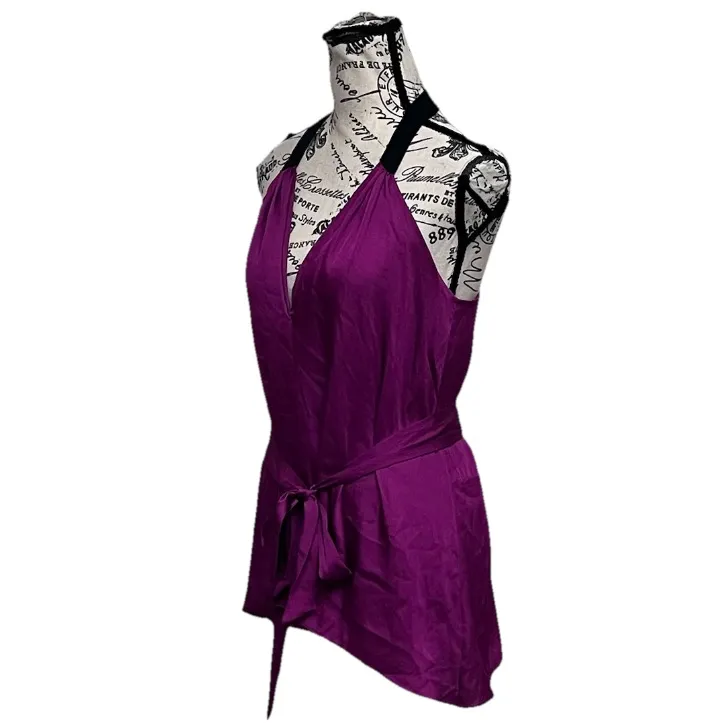 BCBGMAXAZRIA Kieley Halter Tie Waist Top Women’s Purple Sleeveless Blouse XS - Image 3