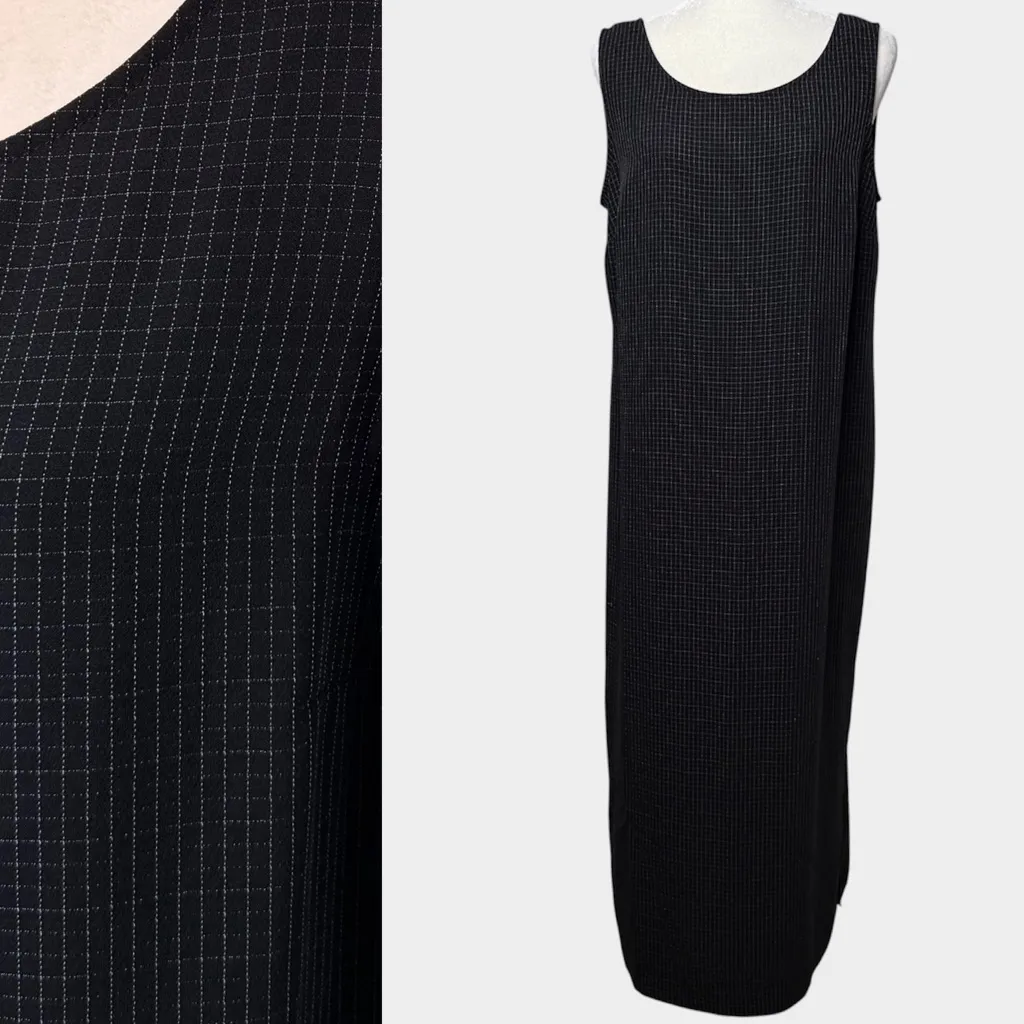Vintage Long 51” Dress Side Slits Grid Pattern NO SIZE tag Sleeveless Jumper Black Size L - Image 2