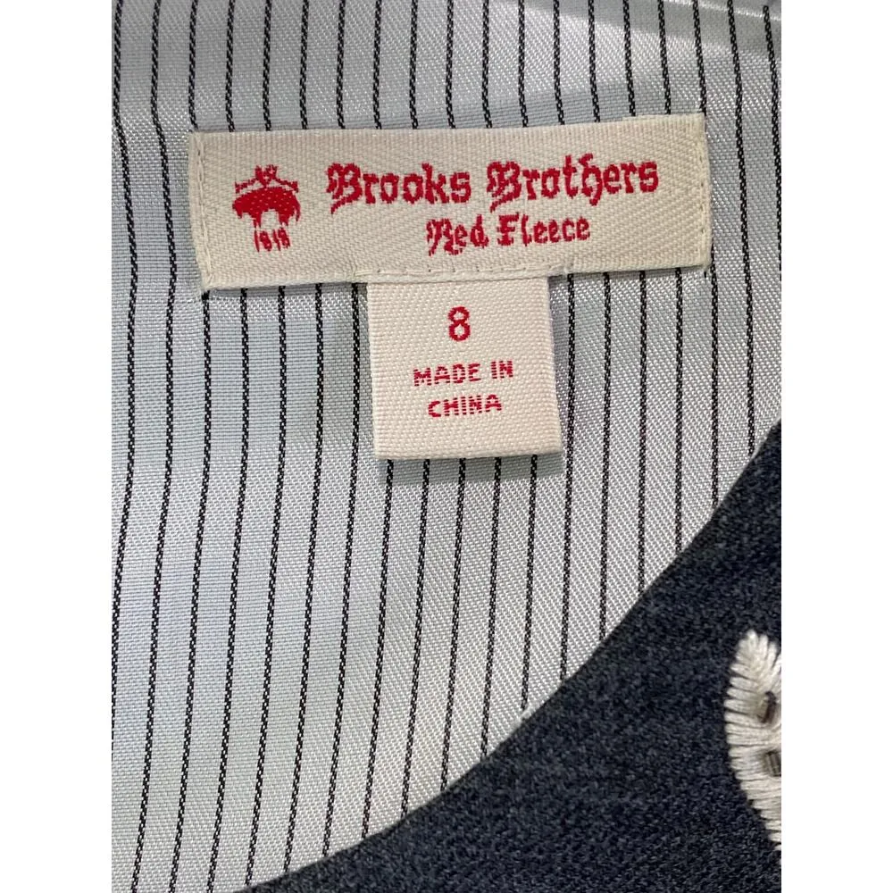 Brooks Bros Red Fleece Wool Blend Floral Embroidered Beads Pleated Shift Dress 8 - Image 3