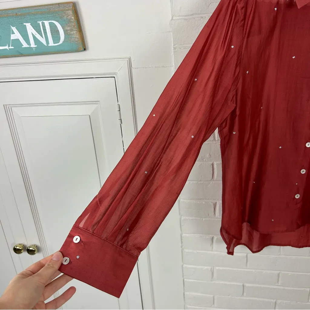 Bailey 44 Sheer Rhinestone Gem Button Down Shirt Size L - Image 6