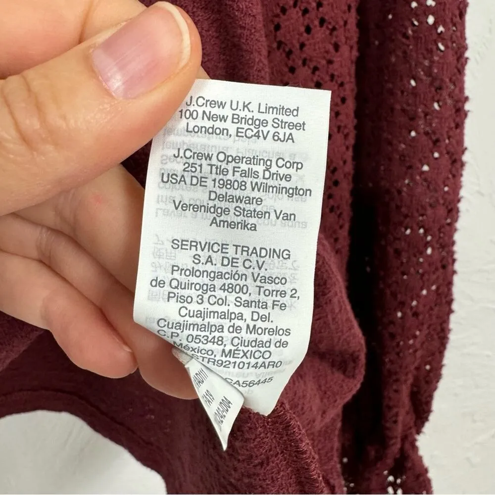 Madewell Texture & Thread Burgundy Knit Puff Sleeve Sweater Womens M Fall Eyelet - Image 7